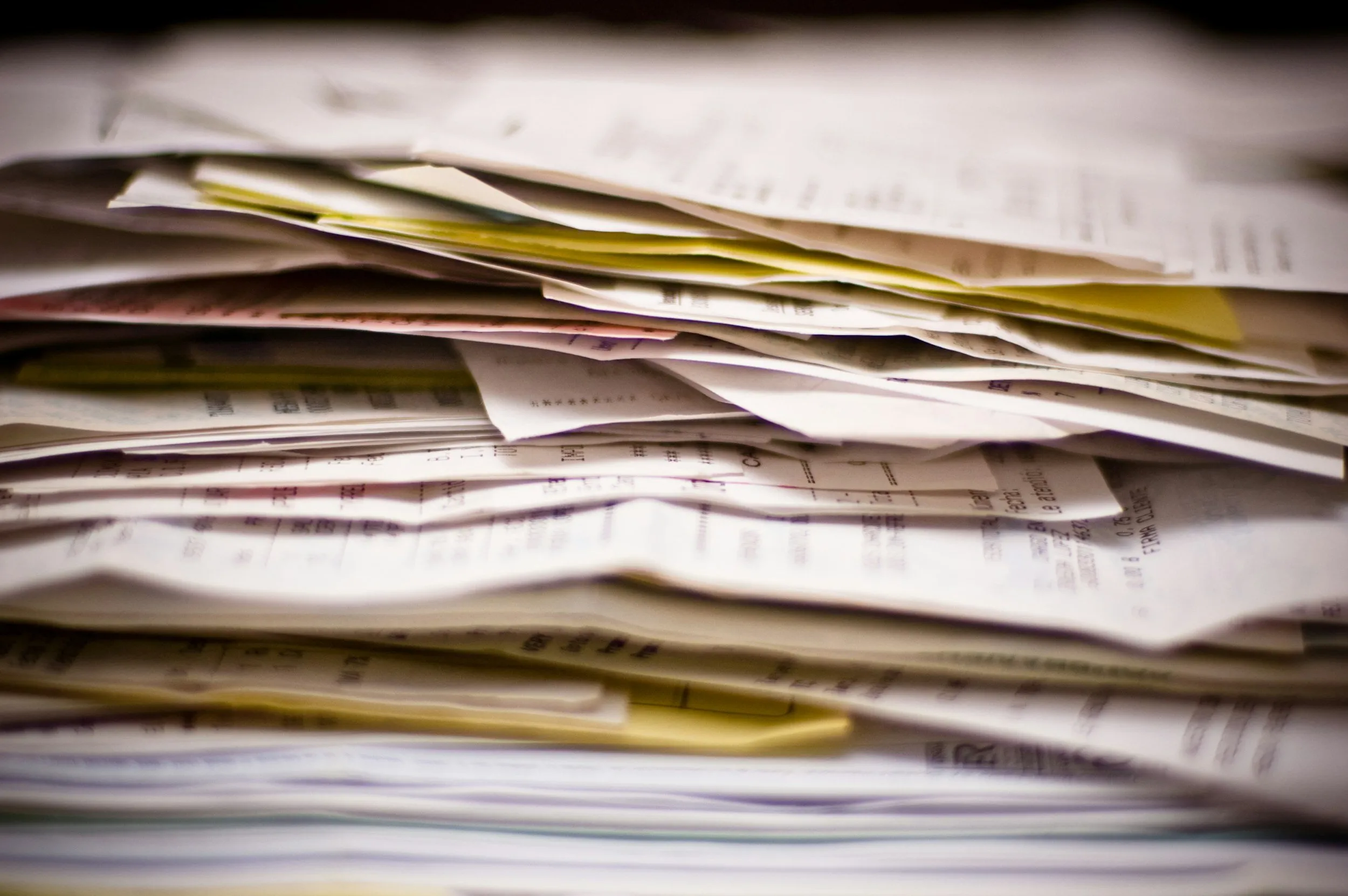 A pile of paper production records